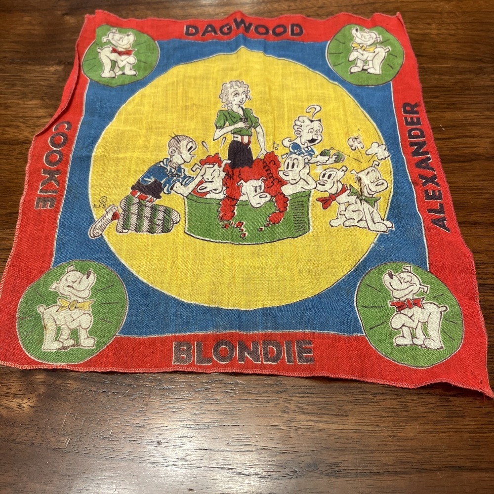 Blondie/ Dagwood/Cookie/Alexander Hankie Handkerchief Vintage Funny Papers Comic